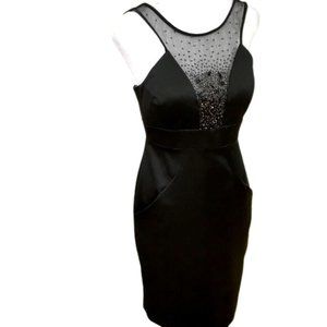 Marc Bouwer Glamit! Black Beaded Mesh Insert Sleevless Dress 0.